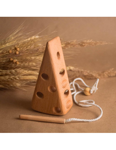 Juguete de Enhebrar de Madera Montessori Queso 20x7x8 cm