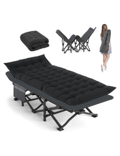 Cama de Camping Plegable XL Genérico con Colchón Grueso 190.5x71.1cm