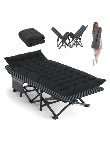 Cama de Camping Plegable XL Genérico con Colchón Grueso 190.5x71.1cm