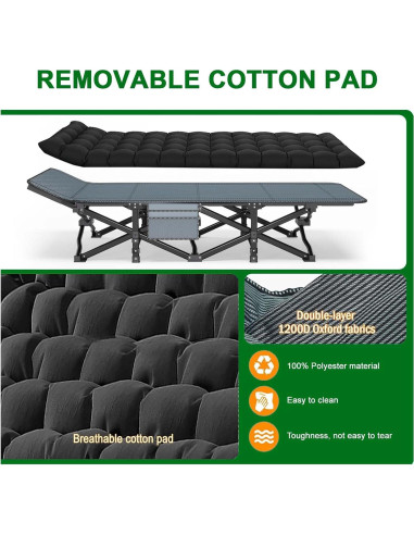 Cama de Camping Plegable XL Genérico con Colchón Grueso 190.5x71.1cm