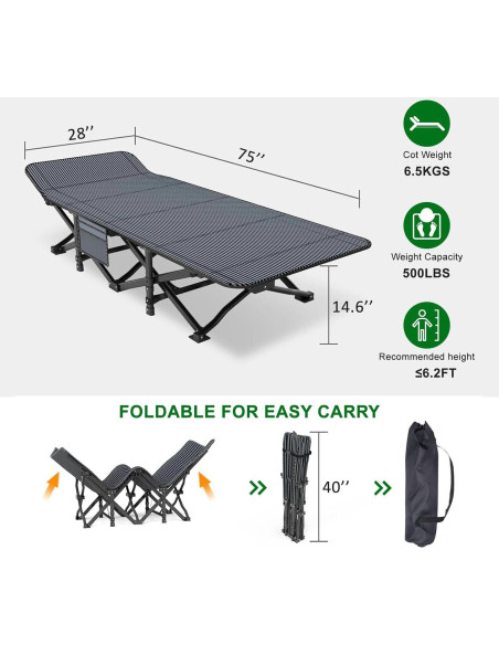 Cama de Camping Plegable XL Genérico con Colchón Grueso 190.5x71.1cm