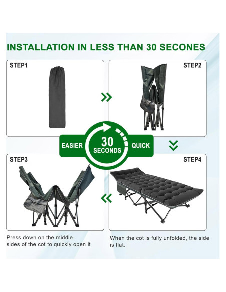 Cama de Camping Plegable XL Genérico con Colchón Grueso 190.5x71.1cm