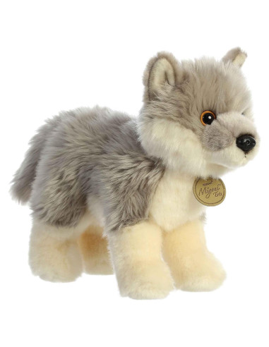 Peluche Cachorro Lobo Aurora Miyoni 25 cm Gris Realista