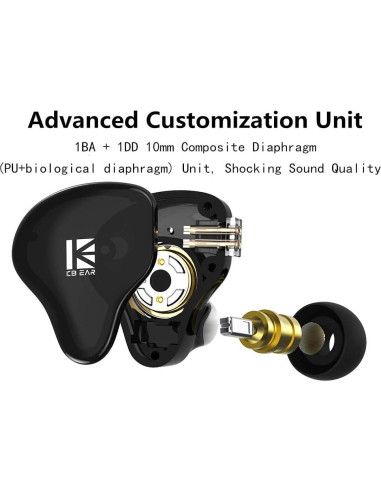 Auriculares KBEAR KS2 HiFi In-Ear 1BA 1DD con Micrófono