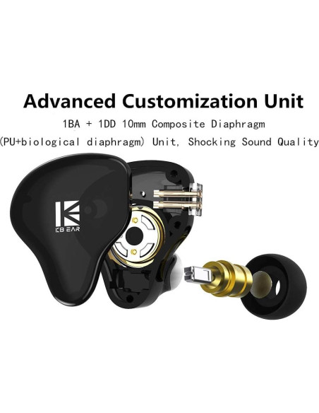 Auriculares KBEAR KS2 HiFi In-Ear 1BA 1DD con Micrófono
