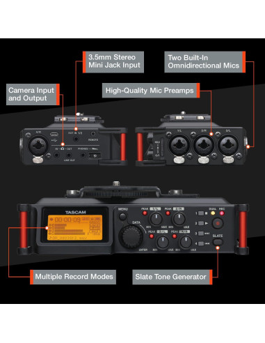 Grabadora de audio TASCAM DR-70D 4 canales XLR/TRS negra