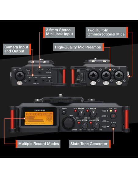Grabadora de audio TASCAM DR-70D 4 canales XLR/TRS negra