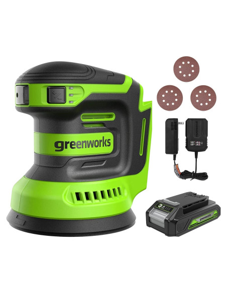 Lijadora Orbital Greenworks 24V 5" con Batería y Cargador