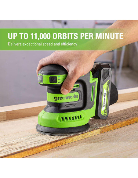Lijadora Orbital Greenworks 24V 5" con Batería y Cargador