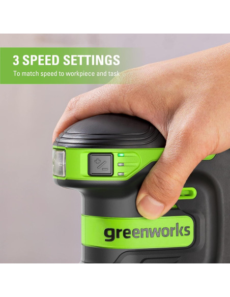 Lijadora Orbital Greenworks 24V 5" con Batería y Cargador