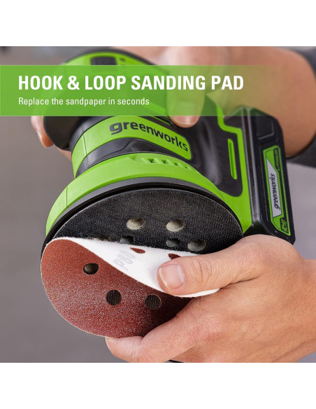 Lijadora Orbital Greenworks 24V 5" con Batería y Cargador