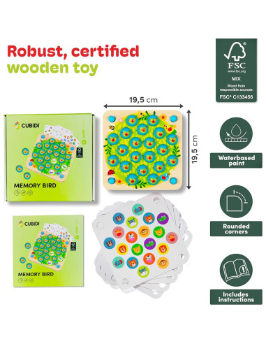 Juego de Memoria de Aves CUBIDI - Juguete Educativo 3-5 Años