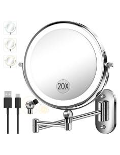 Espejo de Maquillaje Montado en Pared vpu 22.86 cm Doble Cara 20X/1X