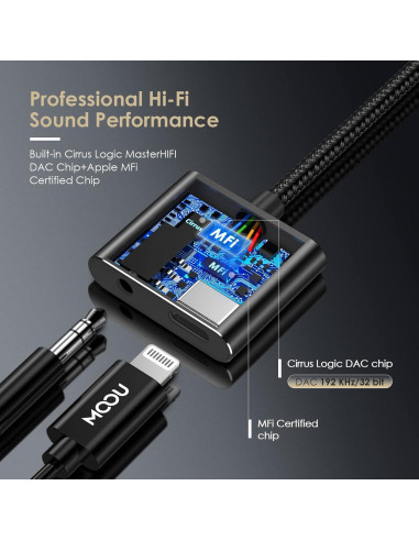 Adaptador de Audio y Carga MOOU para iPhone 2 en 1 Lightning