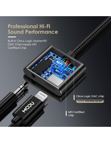 Adaptador de Audio y Carga MOOU para iPhone 2 en 1 Lightning