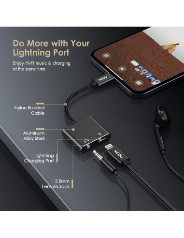 Adaptador de Audio y Carga MOOU para iPhone 2 en 1 Lightning