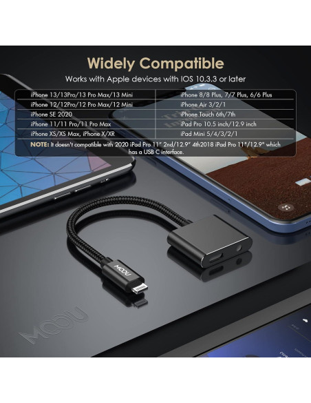 Adaptador de Audio y Carga MOOU para iPhone 2 en 1 Lightning