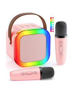 Mini Máquina de Karaoke Bluetooth Portátil con 2 Micrófonos Inalámbricos - P-Rosa