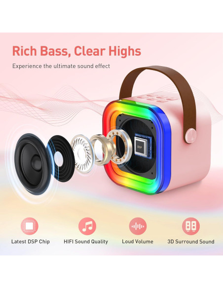 Mini Máquina de Karaoke Bluetooth Portátil con 2 Micrófonos Inalámbricos - P-Rosa
