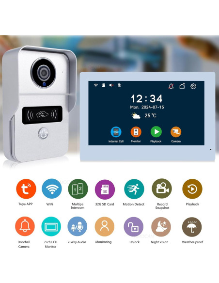 Intercomunicador de Video 7" AMOCAM 1080P WiFi 2 Hilos
