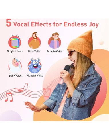 Mini Máquina de Karaoke Bluetooth Portátil con 2 Micrófonos Inalámbricos - P-Rosa