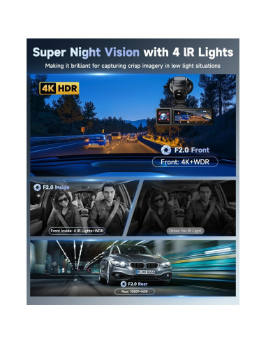 Cámara de Salpicadero 3 Canal OVAMAN K800 4K+1080P, WiFi GPS