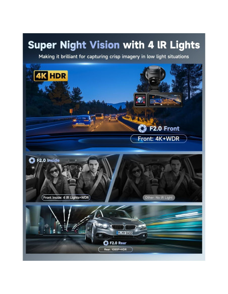 Cámara de Salpicadero 3 Canal OVAMAN K800 4K+1080P, WiFi GPS