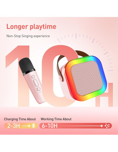 Mini Máquina de Karaoke Bluetooth Portátil con 2 Micrófonos Inalámbricos - P-Rosa