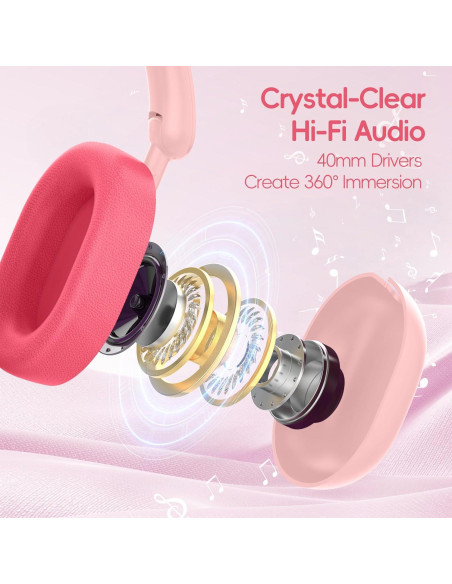 Auriculares LOBKIN Bluetooth 5.4 para Niños Plegables 55H Rosa