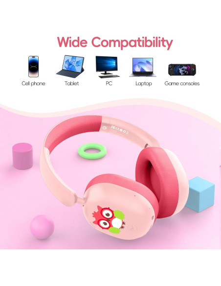 Auriculares LOBKIN Bluetooth 5.4 para Niños Plegables 55H Rosa