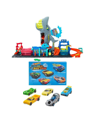 Lavado de Autos Ultra Shark Hot Wheels City + 5 Color Shifters