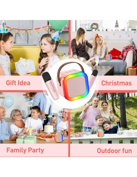 Mini Máquina de Karaoke Bluetooth Portátil con 2 Micrófonos Inalámbricos - P-Rosa