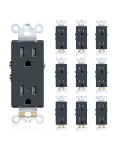 Toma de Corriente Eléctrica 15A JUNLIT Dúplex Negro Paquete 10