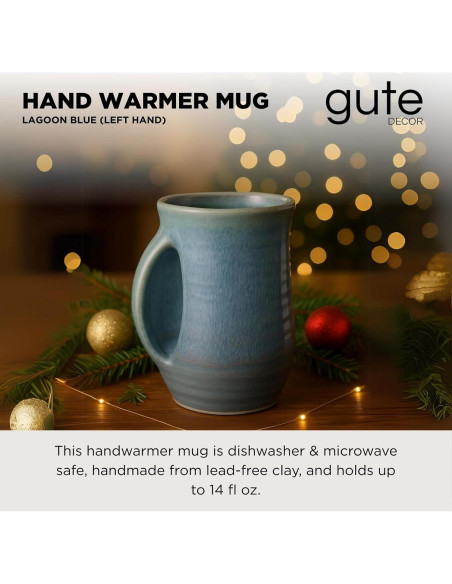 Taza Calentadora de Manos GUTE Cerámica Azul Laguna Mano Izquierda