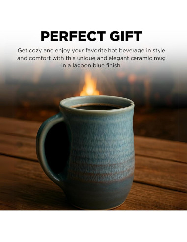 Taza Calentadora de Manos GUTE Cerámica Azul Laguna Mano Izquierda