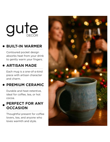 Taza Calentadora de Manos GUTE Cerámica Azul Laguna Mano Izquierda