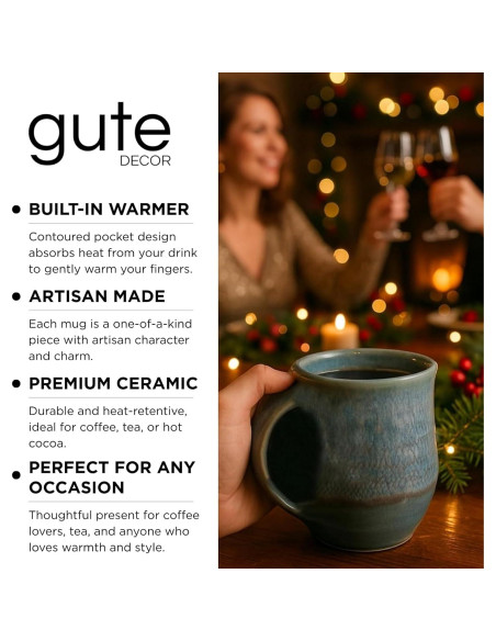 Taza Calentadora de Manos GUTE Cerámica Azul Laguna Mano Izquierda