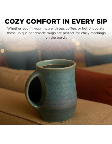 Taza Calentadora de Manos GUTE Cerámica Azul Laguna Mano Izquierda