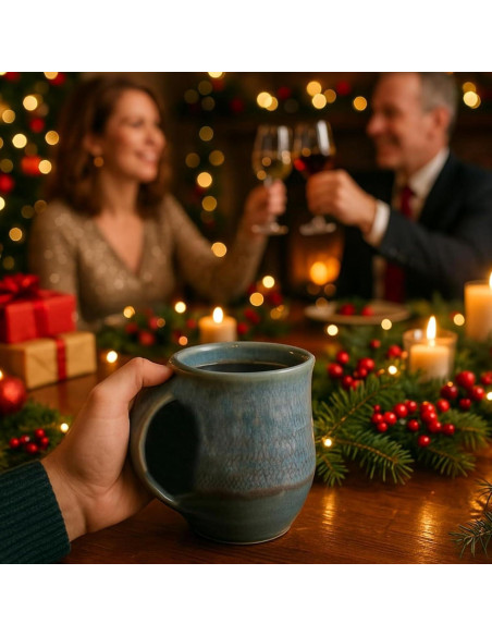 Taza Calentadora de Manos GUTE Cerámica Azul Laguna Mano Izquierda