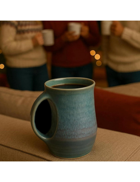 Taza Calentadora de Manos GUTE Cerámica Azul Laguna Mano Izquierda