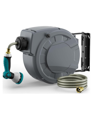 Carrete de Manguera de Jardín KUPAKY 10m Retráctil con Boquilla 10 Patrones