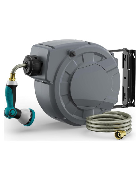Carrete de Manguera de Jardín KUPAKY 10m Retráctil con Boquilla 10 Patrones