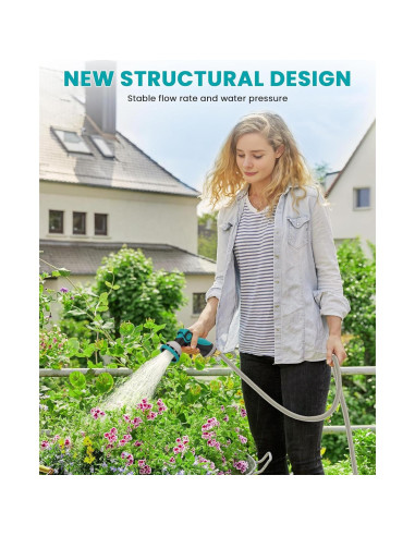 Carrete de Manguera de Jardín KUPAKY 10m Retráctil con Boquilla 10 Patrones
