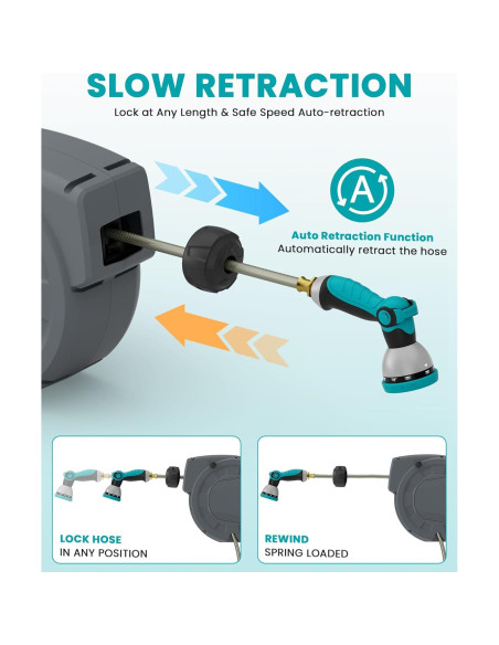 Carrete de Manguera de Jardín KUPAKY 10m Retráctil con Boquilla 10 Patrones