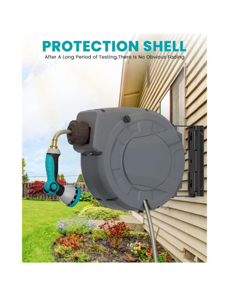 Carrete de Manguera de Jardín KUPAKY 10m Retráctil con Boquilla 10 Patrones