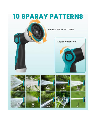 Carrete de Manguera de Jardín KUPAKY 10m Retráctil con Boquilla 10 Patrones