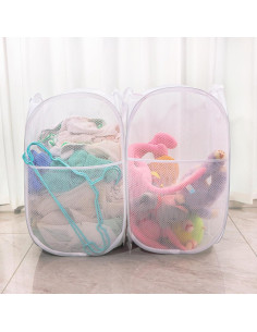 Cesta de Ropa Plegable BENJUN 50L Malla Transpirable Blanca 2