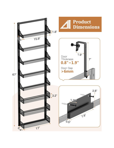 Organizador de despensa POKIPO 8 niveles sobre puerta negro