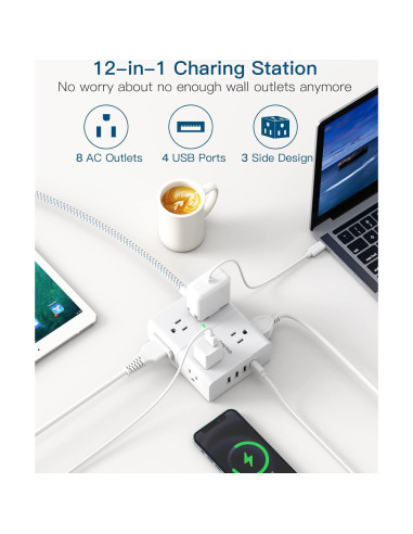 Regleta de Protección One Beat 8 Tomas 4 USB 1.83 m Montaje Pared