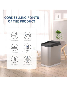 Basurero Automático ELLO&ALLO 50L Negro Acero Inoxidable 2
